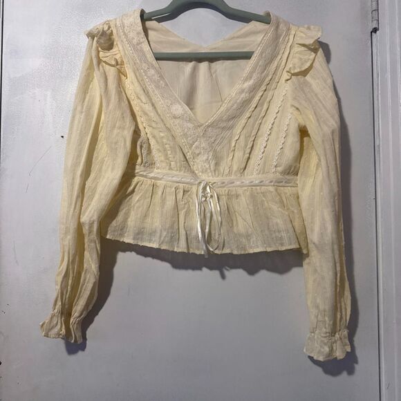 Altar'd State Tops - Altar'd State Butter Yellow Swiss Dot Lace Peplum Blouse Small Cotton